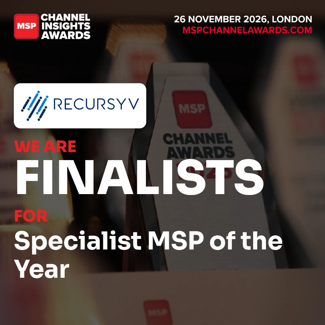 MSP Channel Insights Awards graphic: Recursyv — we are finalists for Specialist MSP of the Year. 26 November 2026, London.